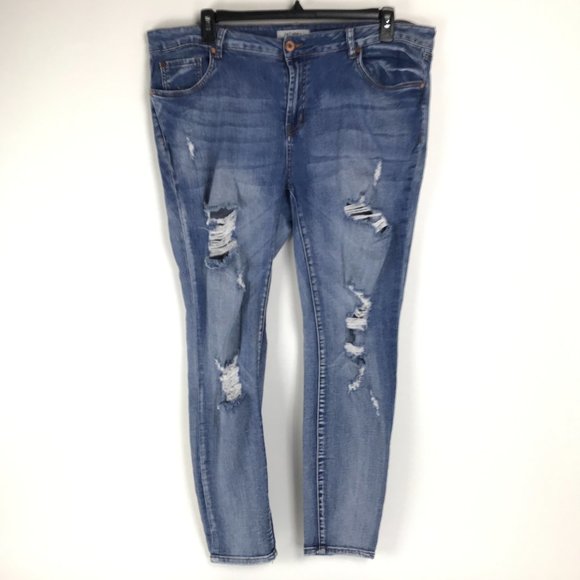 refuge Denim - Refuge+ Distressed Skinny Jeans Women's / Juniors' Plus Size 18 Stretch Denim